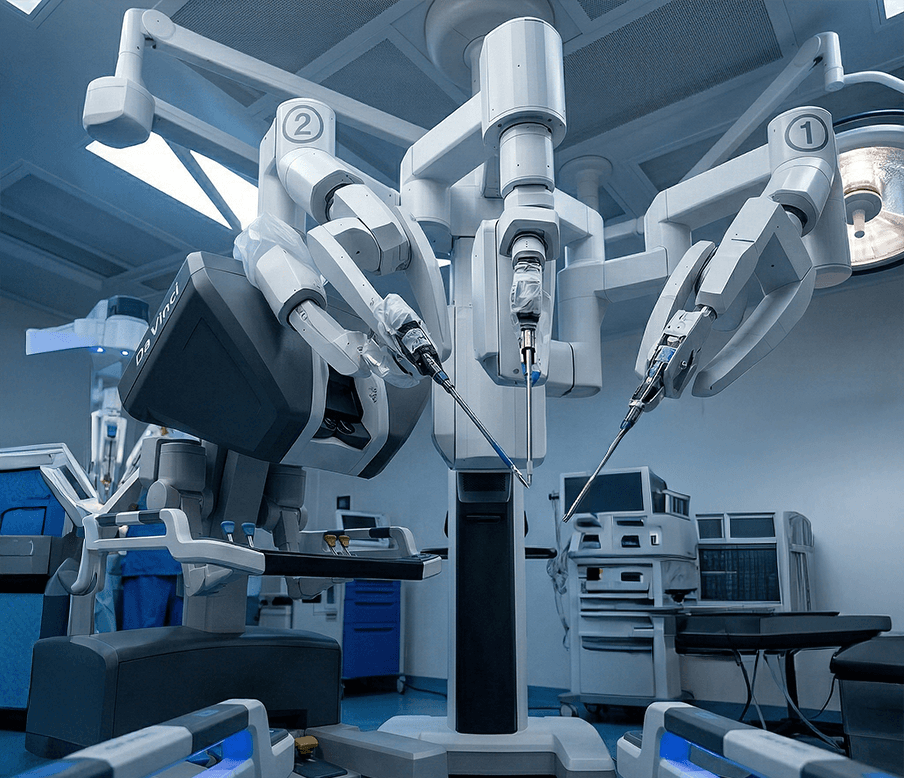 Dr. Talles Leandro com sistema de cirurgia robótica