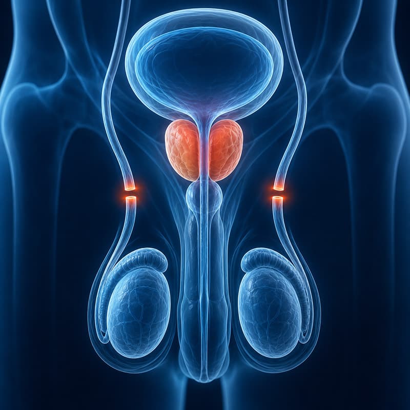 Ilustração explicativa da vasectomia, procedimento de contracepção permanente masculina